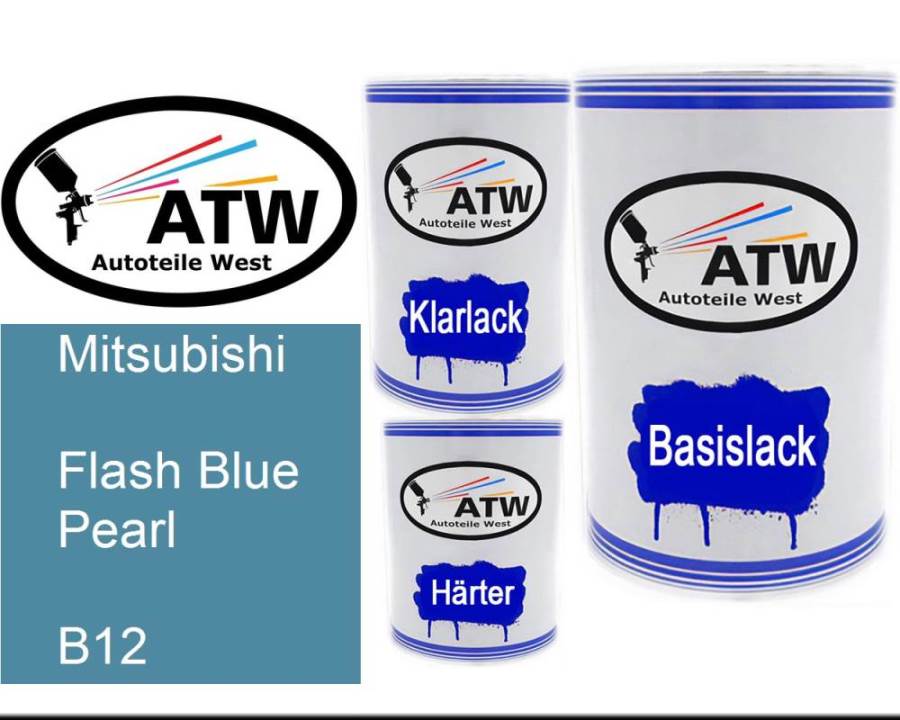 Mitsubishi, Flash Blue Pearl, B12: 500ml Lackdose + 500ml Klarlack + 250ml Härter - Set, von ATW Autoteile West.